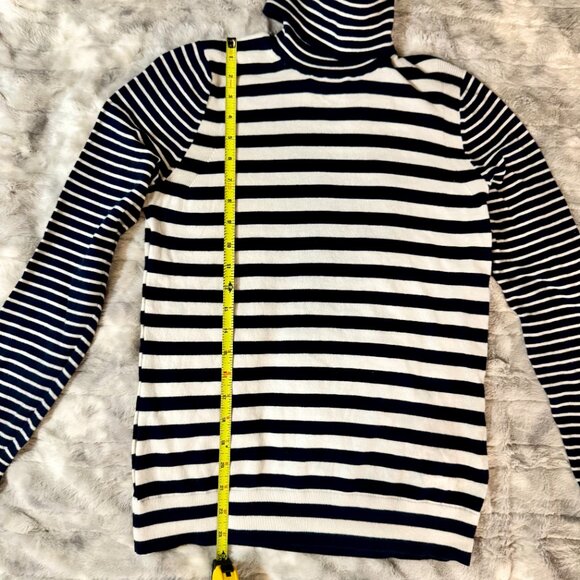 Banana Republic Cotton Cashmere Striped Turtleneck Sweater Navy & Cream Medium - Picture 3 of 10